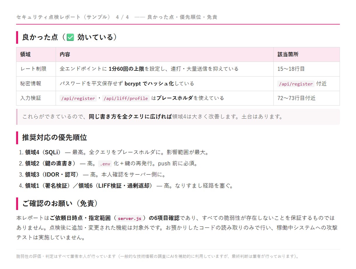個人開発アプリの公開前セキュリティ点検します 「動く」と「安全」は別。公開前にリスクを点検します イメージ5