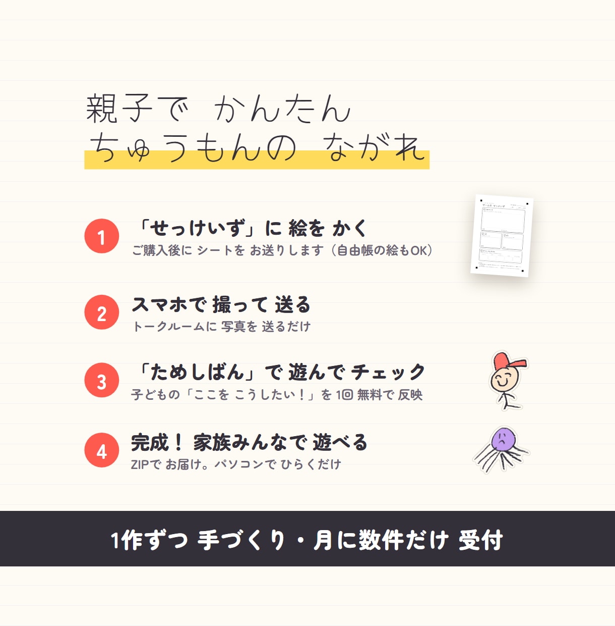子どもの絵で、本当に遊べるゲームを作ります お子さまの絵と手書き文字が、そのままゲームに イメージ4