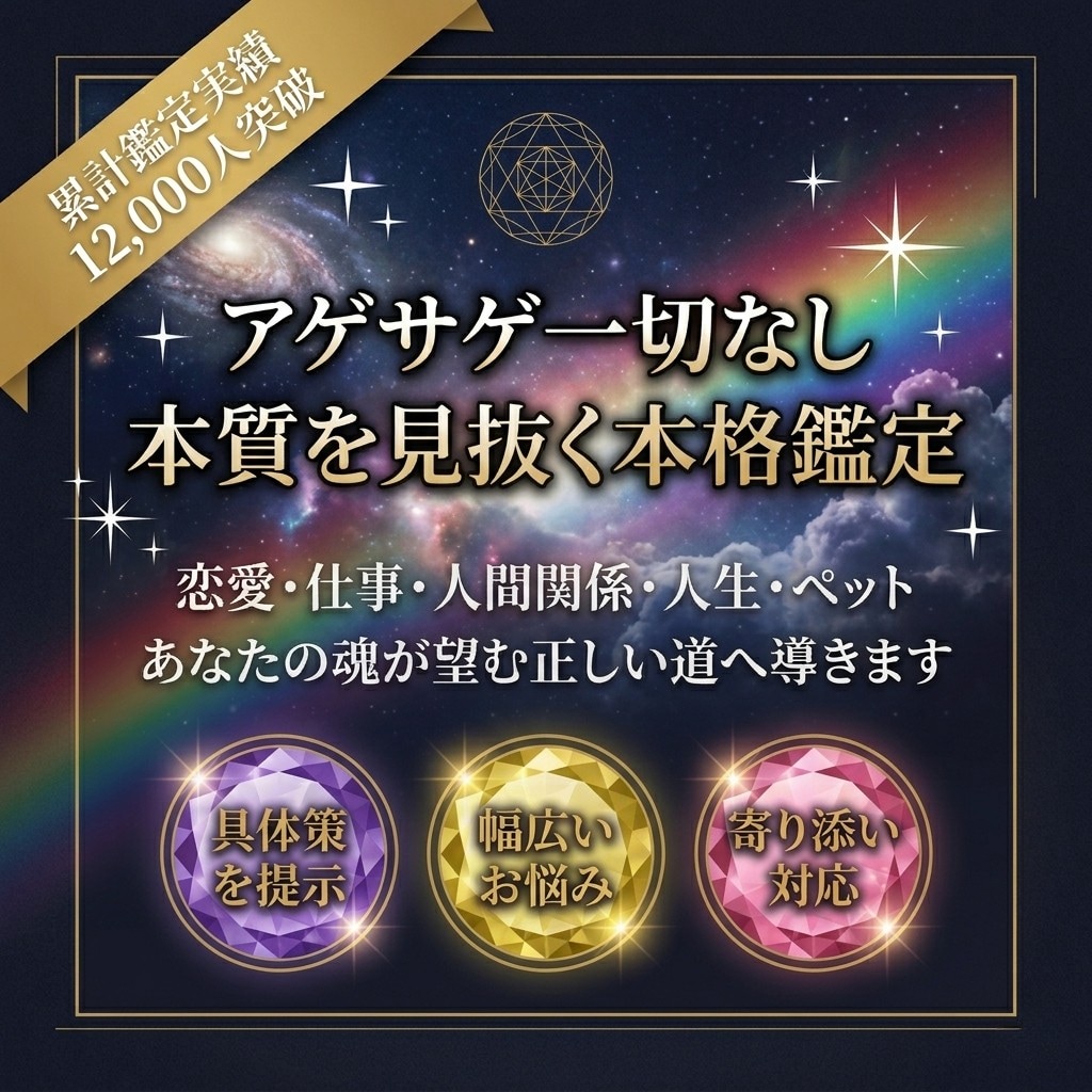 アゲサゲ一切なしで鑑定いたします 恋愛・仕事・人間関係・人生・ペットまで幅広く対応いたします イメージ1
