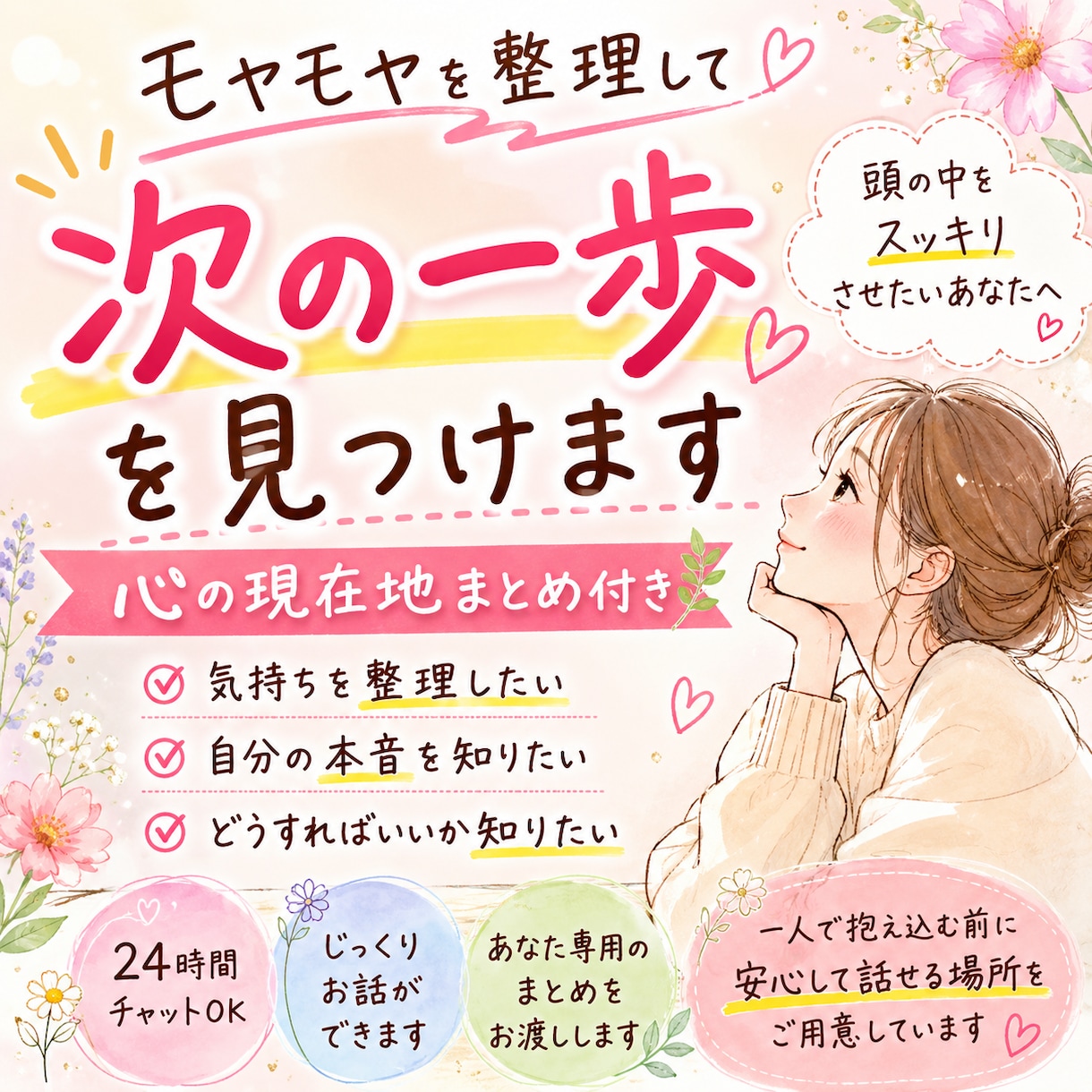 モヤモヤを整理｜心の整理メモをお渡しします 話して終わらない。一緒に心を整理して、心を見える化します。 イメージ3