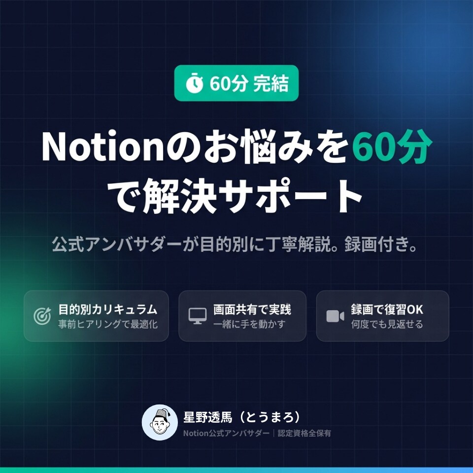 Notionのお悩みを60分で解決サポートします 公式アンバサダーが目的別に丁寧解説！録画付きで復習可 イメージ1