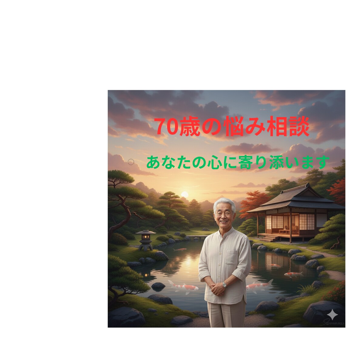 70年の人生経験であなたの悩みを受け止めます 70年の実体験に基づいた『生きた知恵』をお分けします。 イメージ1