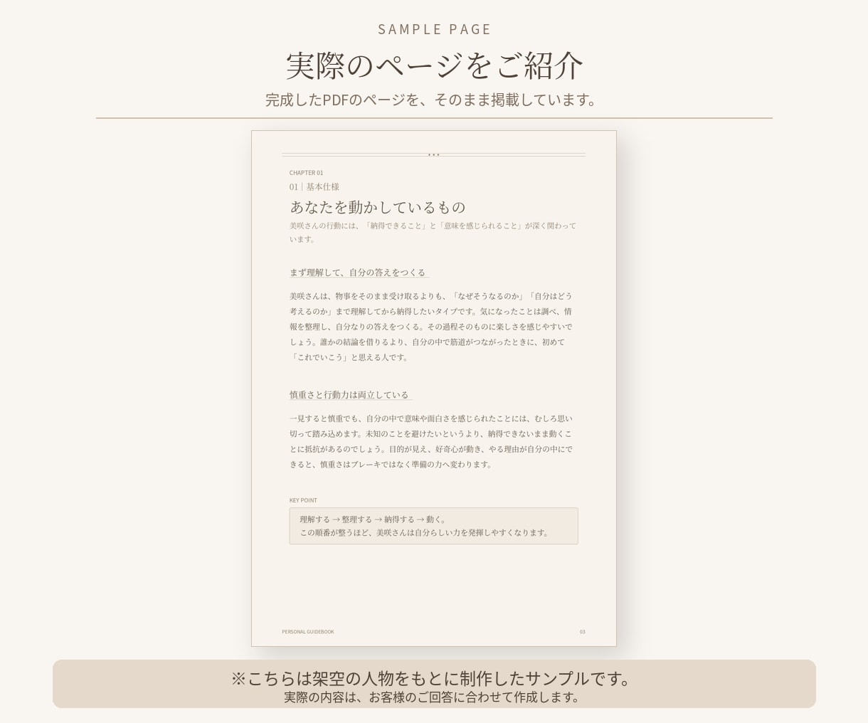 あなただけの「取扱説明書」を作成します 性格・思考・強み・価値観を分析し、自分らしさを一冊にします イメージ2