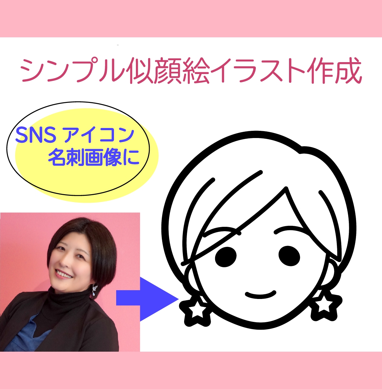 シンプルで伝わる！線画の似顔絵イラスト作成します 商用利用OK｜ブログ・SNS・名刺用イラストに。 イメージ1