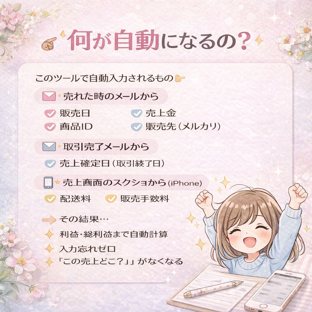 メルカリの売上入力をスクショで管理できます メルカリ売上入力から卒業！スクショ送信だけで管理できるツール イメージ3
