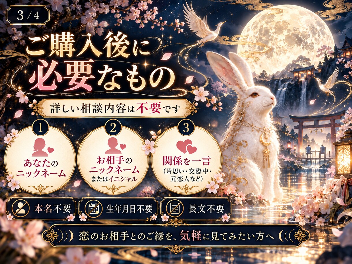 あの人とのご縁に浮かぶ象徴を一つ届けます ご縁を判定せず、二人に浮かぶ象徴だけをお伝えします。 イメージ3