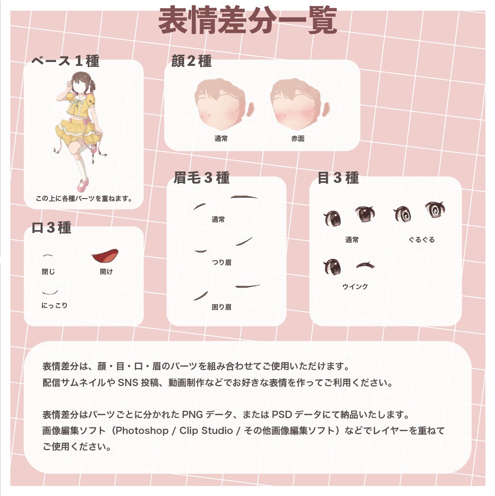 かわいいキャラクターの立ち絵＋表情差分制作します 選べる立ち絵ポーズ5種！便利なプロフィールカード付き イメージ5