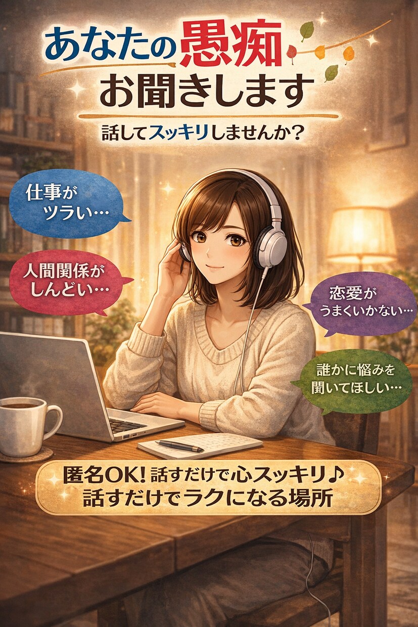どんなお話しでも/ゆるい関西弁でお聞きします 誰にも言えない悩み、愚痴、雑談、モヤモヤ気軽にお話ください イメージ1