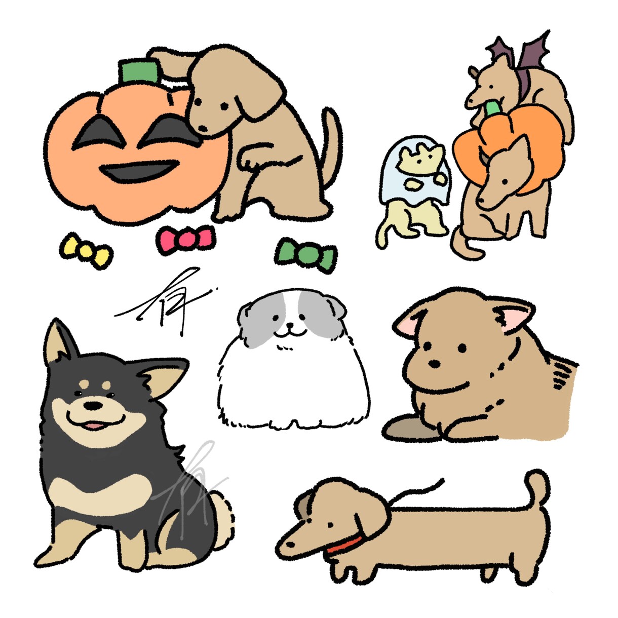 シンプルでゆるい犬のイラスト描きます 愛犬などのイラスト、アイコン 