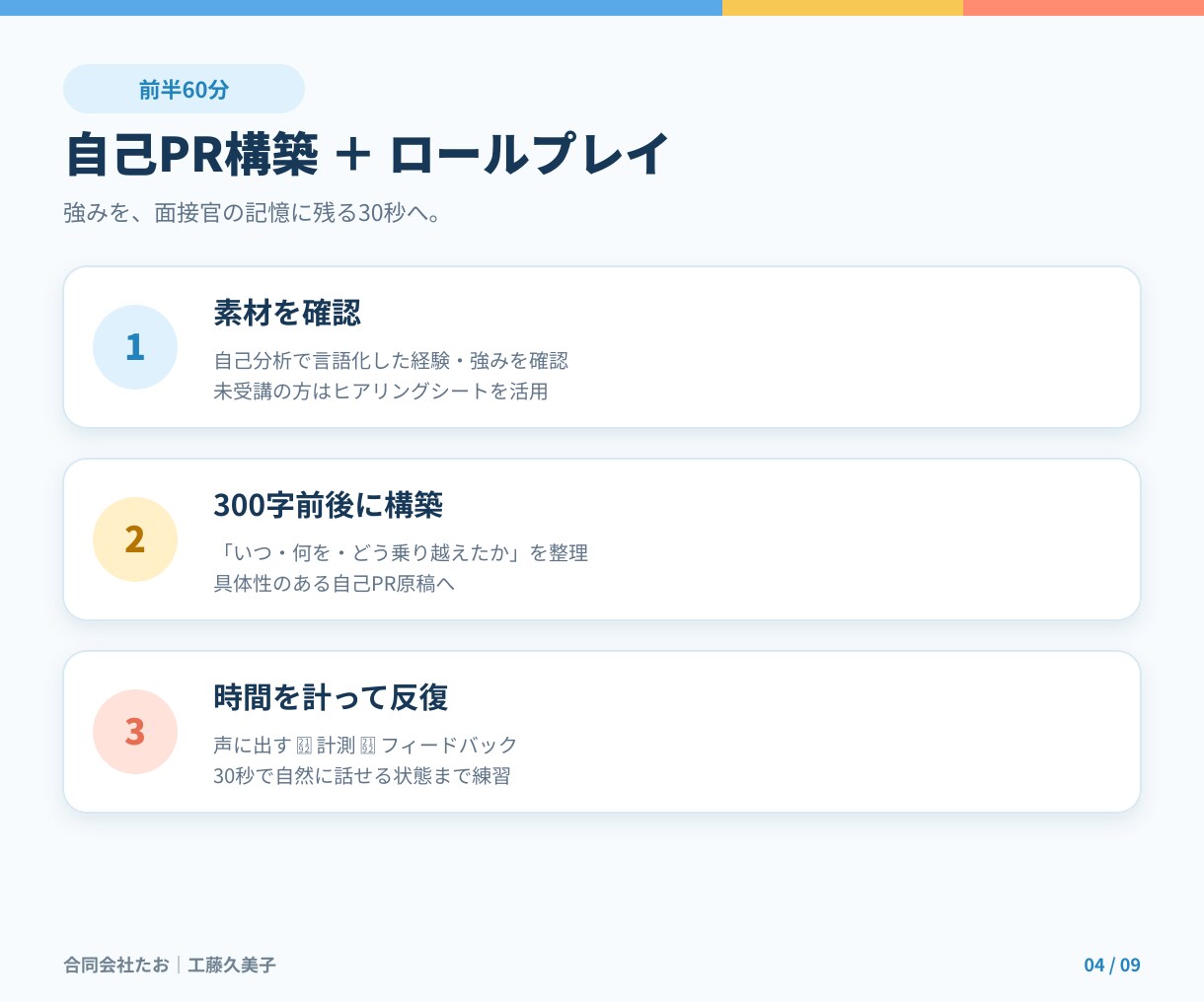2級技能士が口頭30秒で刺さる自己PRに仕上げます 書いて終わりじゃない。口頭30秒で自然に話せるまで練習します イメージ4