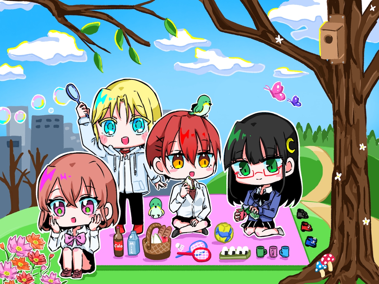 最大10人まで背景有りのミニキャラ一枚絵を描きます 生き生きとしたキャラクター達を描きます！ イメージ2