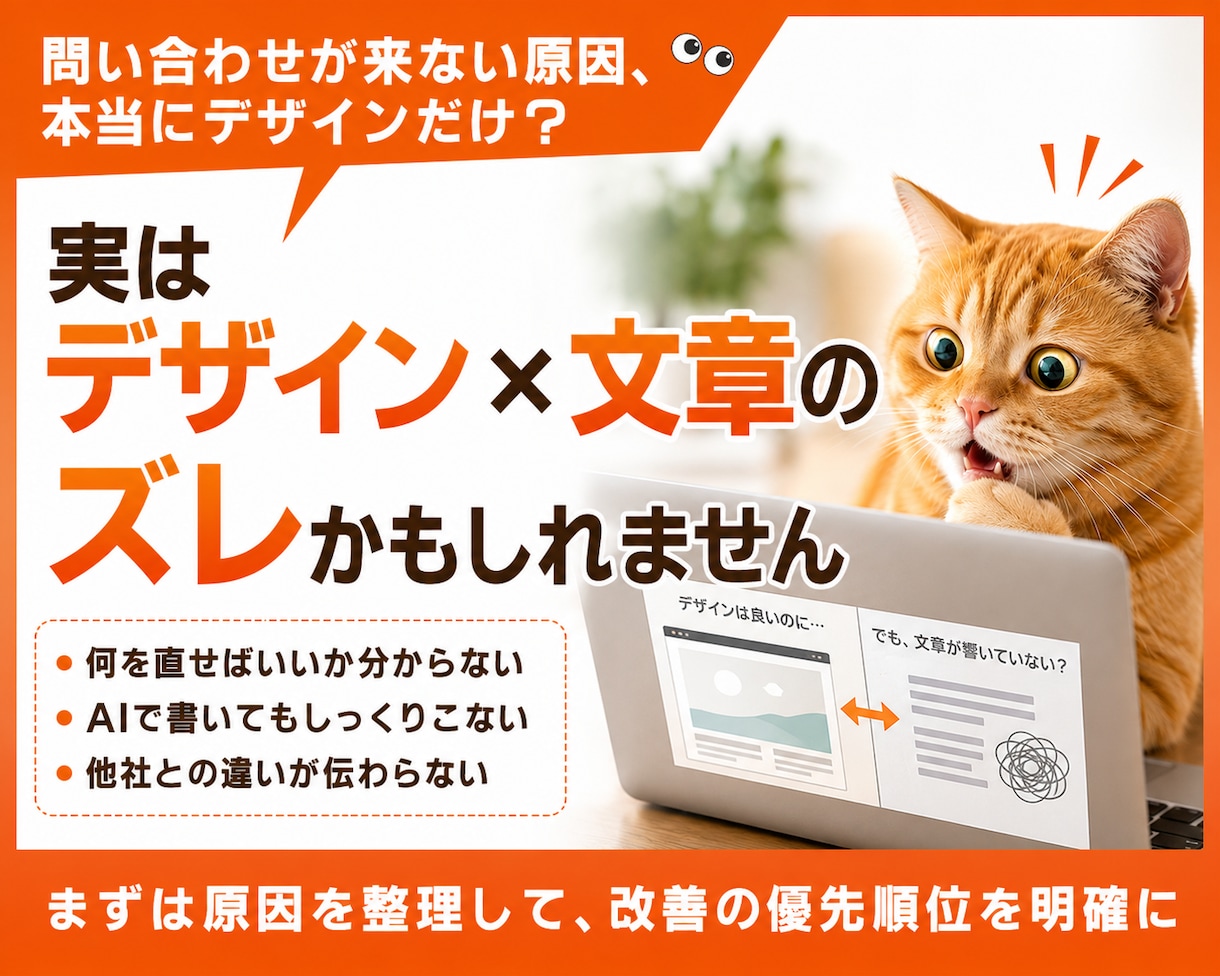 HP・LP改善診断｜SEO・文章を分析します 問い合わせが来ない原因を特定｜優先順位付き改善案を提案 イメージ2