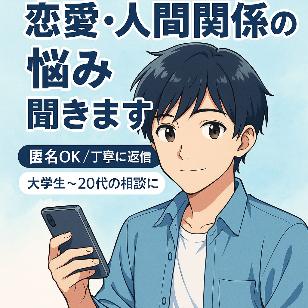 恋愛・人間関係の悩みを丁寧に聞きます 友達や家族に言えない本音、全部受け止めます。 イメージ1