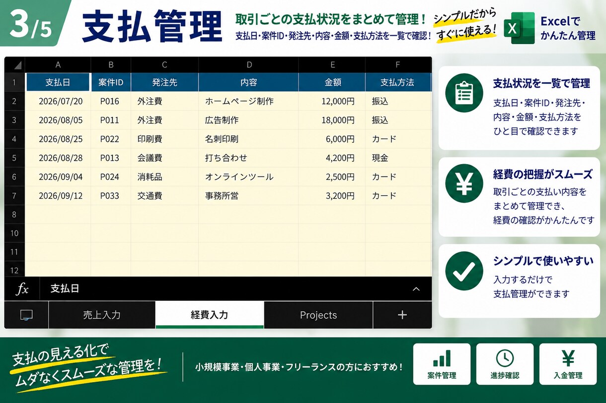 Excel業務管理ツールを作成します 売上・経費・案件管理などを使いやすく自動集計 イメージ3