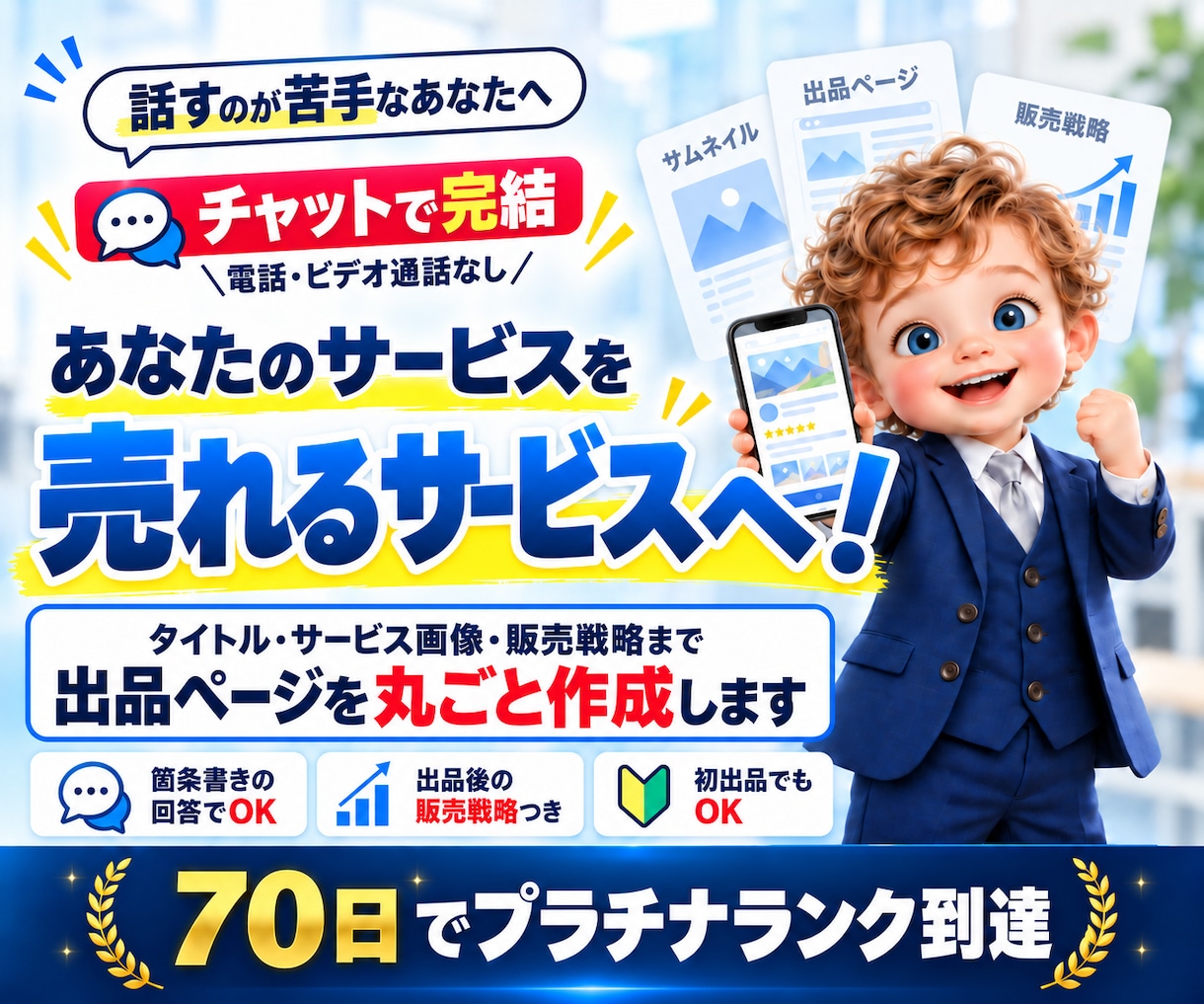 ココナラ出品の文章・画像・販売戦略を一式作ります チャットで答えるだけ｜文章・画像・販売戦略まで一式納品 イメージ1