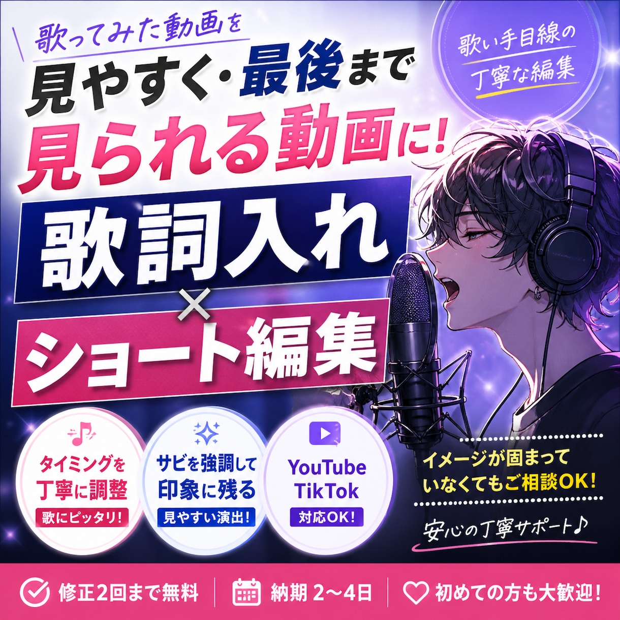 歌ってみた動画の歌詞入れやります 歌い手としての視点で、歌に合った自然な歌詞入れを行います イメージ1