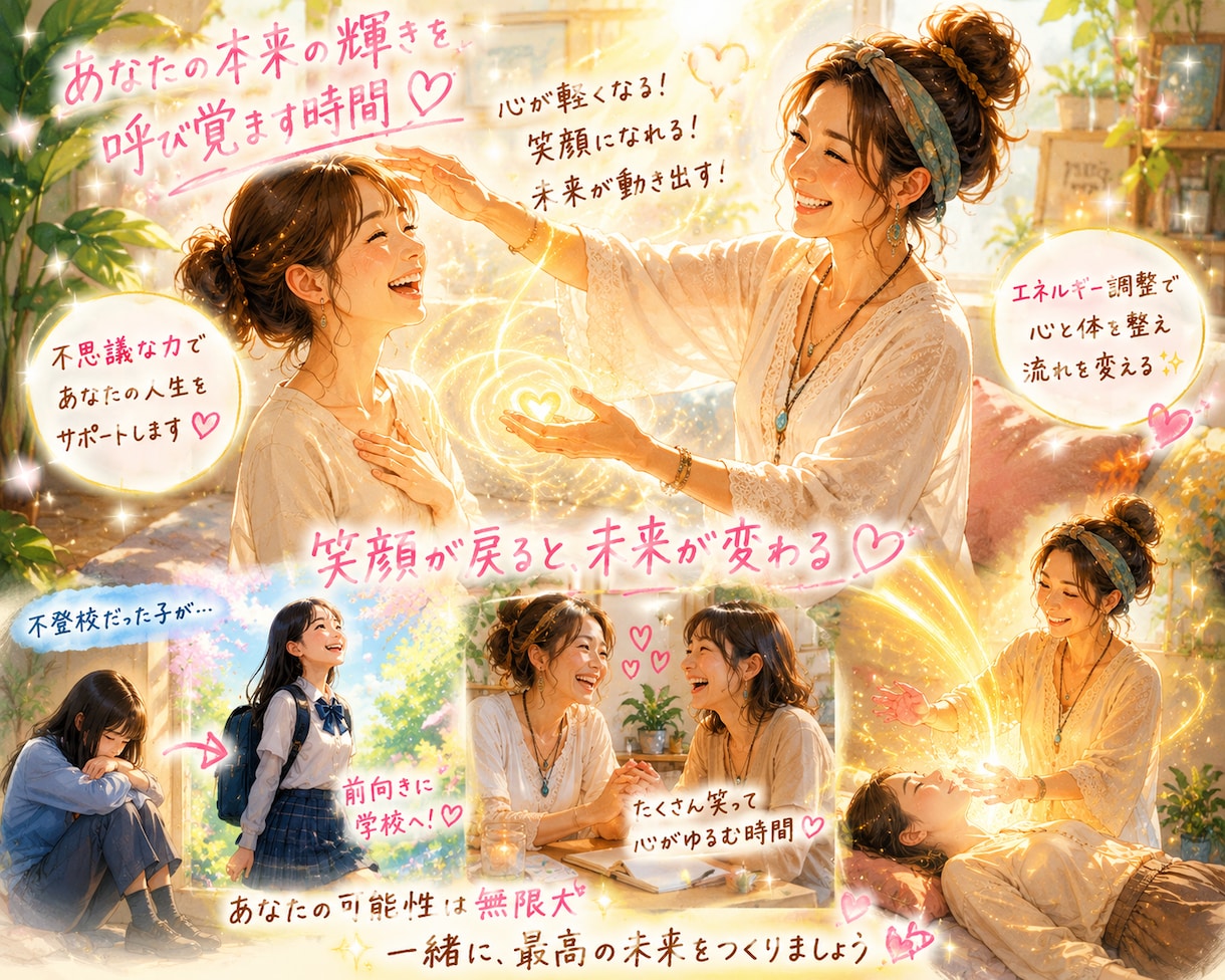 本来のお子様に戻し不登校を克服しお手伝いを致します 本来のあなたを呼び覚まし、人生の流れを変えるセッションです。 イメージ2