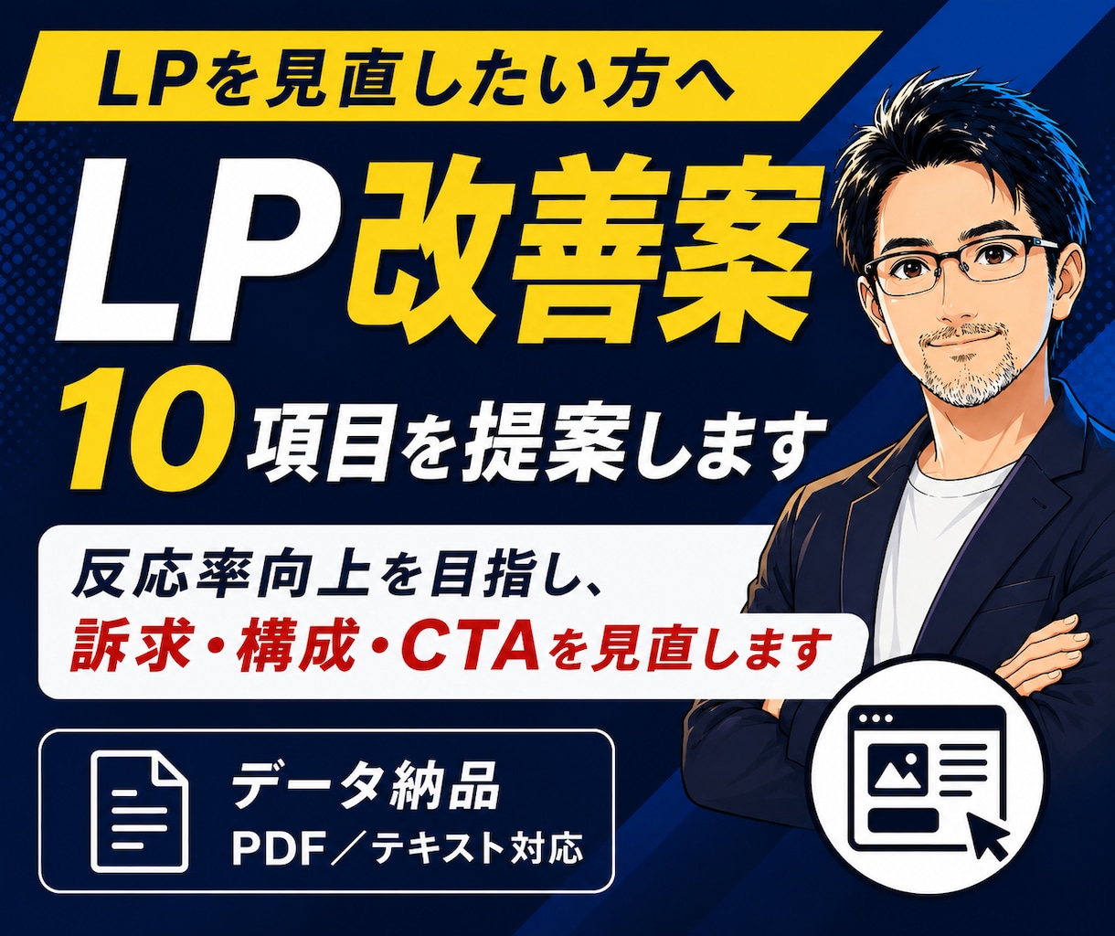 LP改善｜改善案10項目を提案します 反応率向上を目指し、訴求・構成・CTAを見直します イメージ1