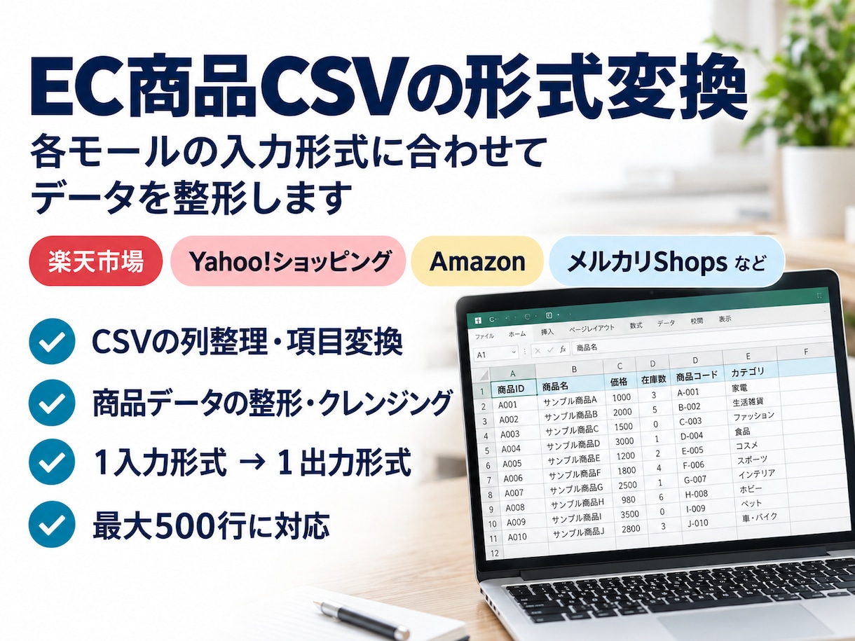 EC商品CSVを指定形式に変換・不備チェックします 商品データの形式変換から必須項目チェック・エラー一覧まで対応 イメージ1