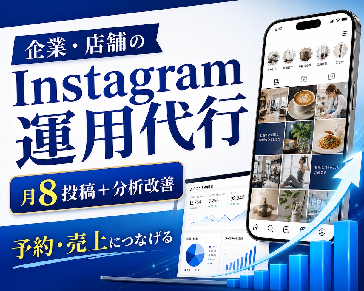 企業・店舗のInstagram運用を代行します 戦略設計・月8投稿・分析改善まで一括対応｜実績1,200件超 イメージ1