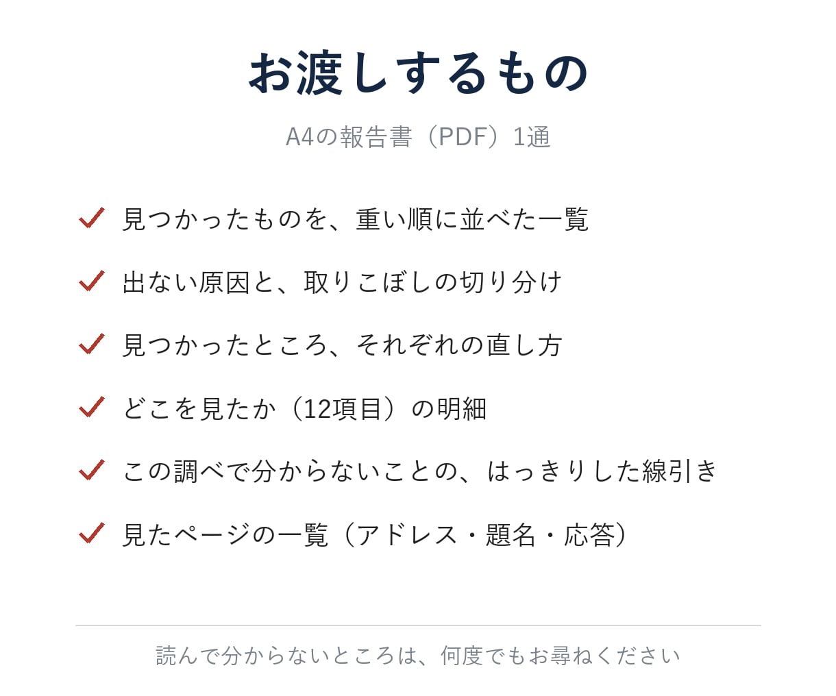 検索に出ない原因を調べて1枚にします ID・パスワード不要｜URLだけで当日お渡し イメージ3