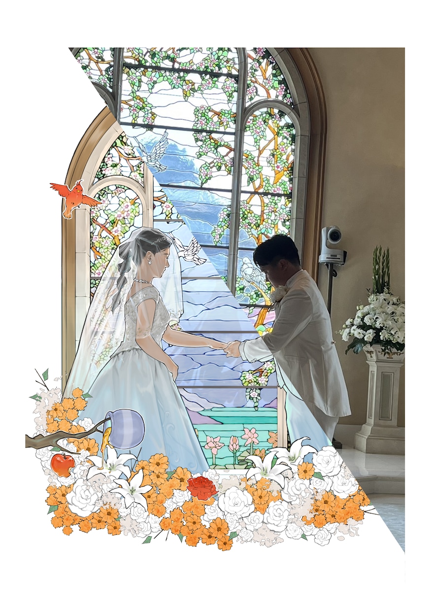写真を元に繊細なウェディングイラスト作成します 「ポーズはこれ、衣装はこっち」など絵ならではの要望を叶えます イメージ2