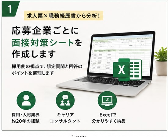 応募企業別の面接対策シートを作ります 求人票×職務経歴書から想定質問と回答骨子を作成 イメージ1