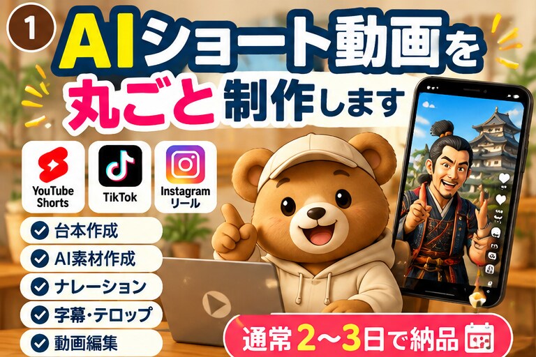 AIショート動画を丸ごと制作します 台本から編集までまとめて投稿用動画に仕上げます イメージ1