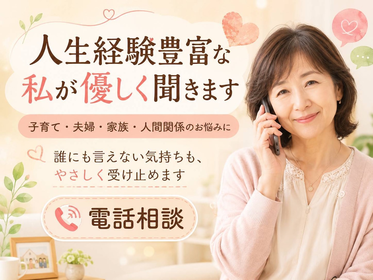 人生経験豊富な私が優しく聞きますます 誰にも言えない気持ちを優しく受け止めます イメージ1