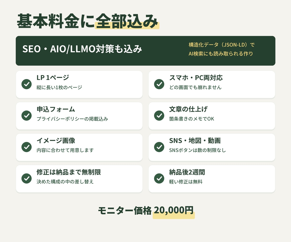 SEO・AIO対策込み｜3日で初稿のLPを作ります 申込フォーム付き・AIO/LLMO対策。モニター価格2万円 イメージ4