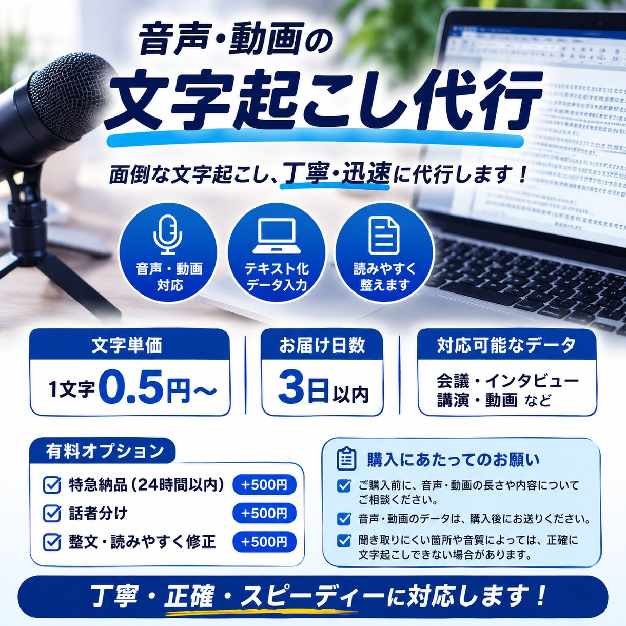 音声・動画の文字起こしを丁寧・迅速に代行します 面倒な文字起こし、丁寧・迅速に代行します！ イメージ1