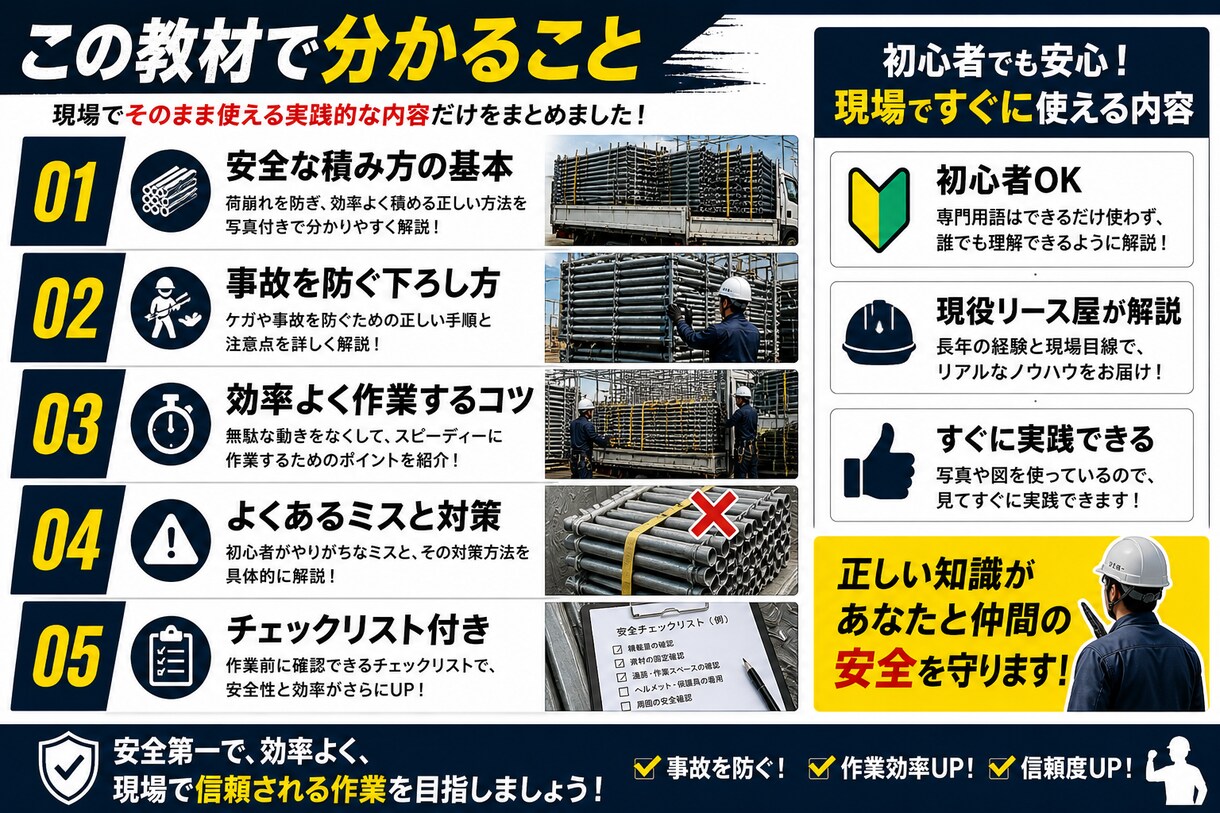 足場材の安全な積み方・下ろし方を提供します 初心者でも分かる｜安心安全な実践ノウハウ イメージ2