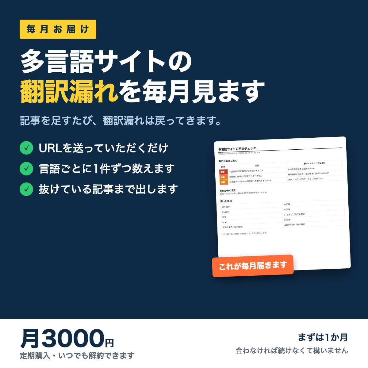 多言語化したサイトの翻訳漏れを点検します 1回だけのお試しも承ります。毎月でなくて大丈夫です イメージ1