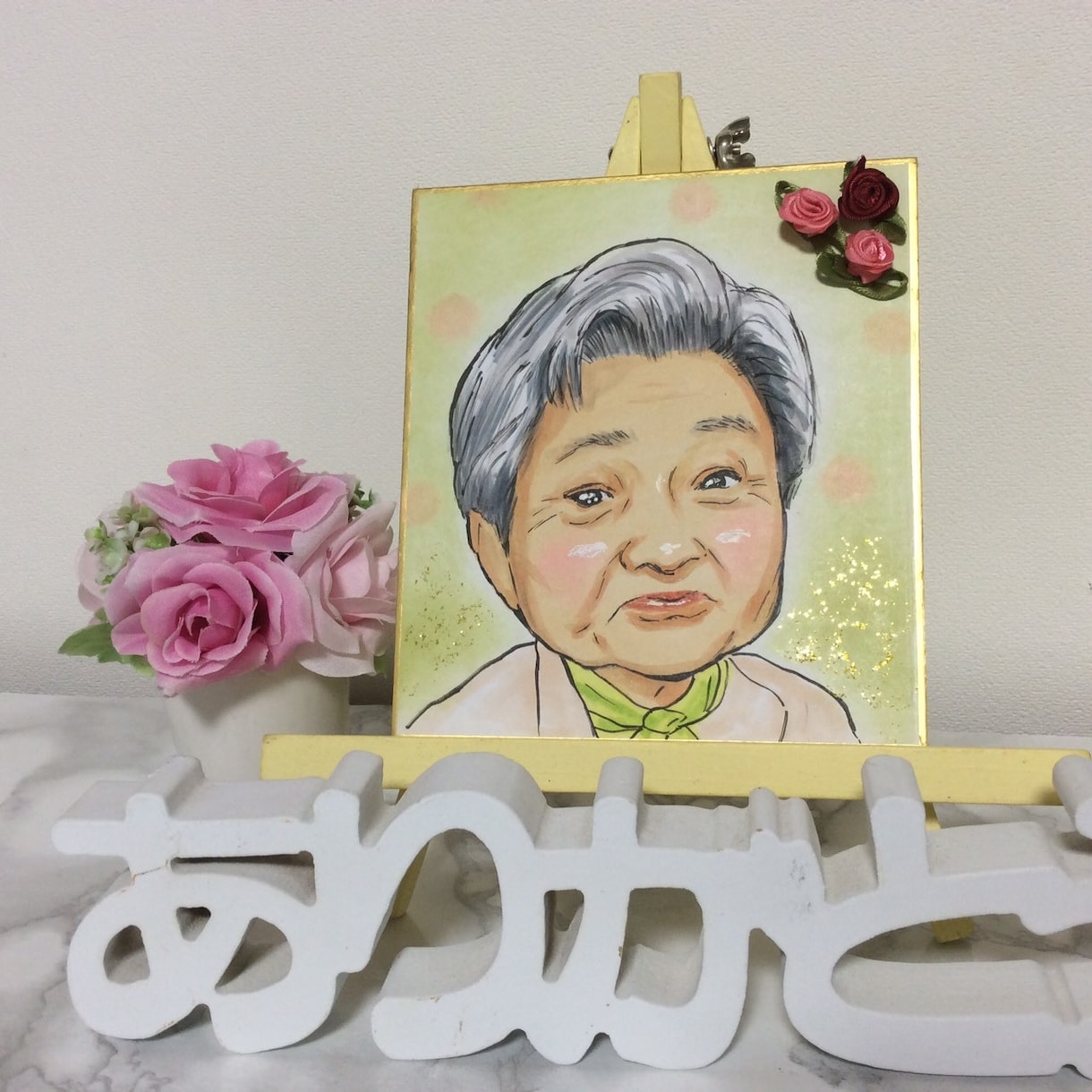 敬老の日のプレゼント用の似顔絵作成します ミニサイズの色紙におじいちゃんおばあちゃんを可愛く描きます イメージ1