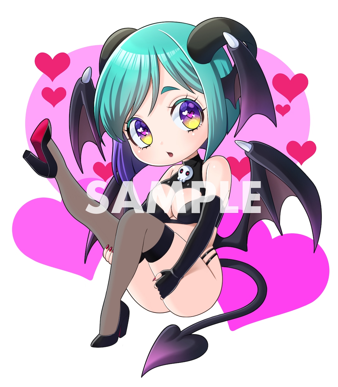 ちびキャラサキュバスちゃんのイラスト販売します 可愛いサキュバスちゃんの全身イラストとアイコンです イメージ1