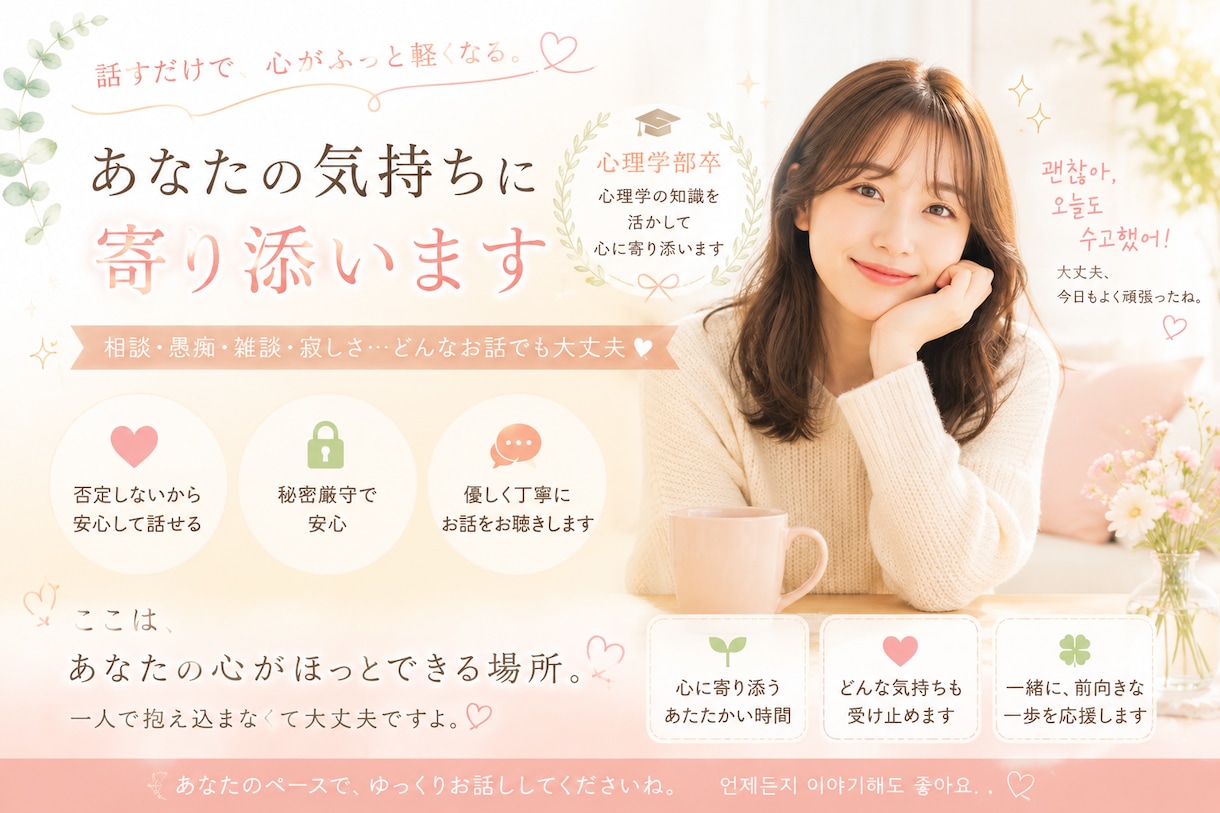 心理学専攻＊あなたの心を軽くします ひとりじゃなくなれる場所／2日間お話しましょう＊ イメージ1