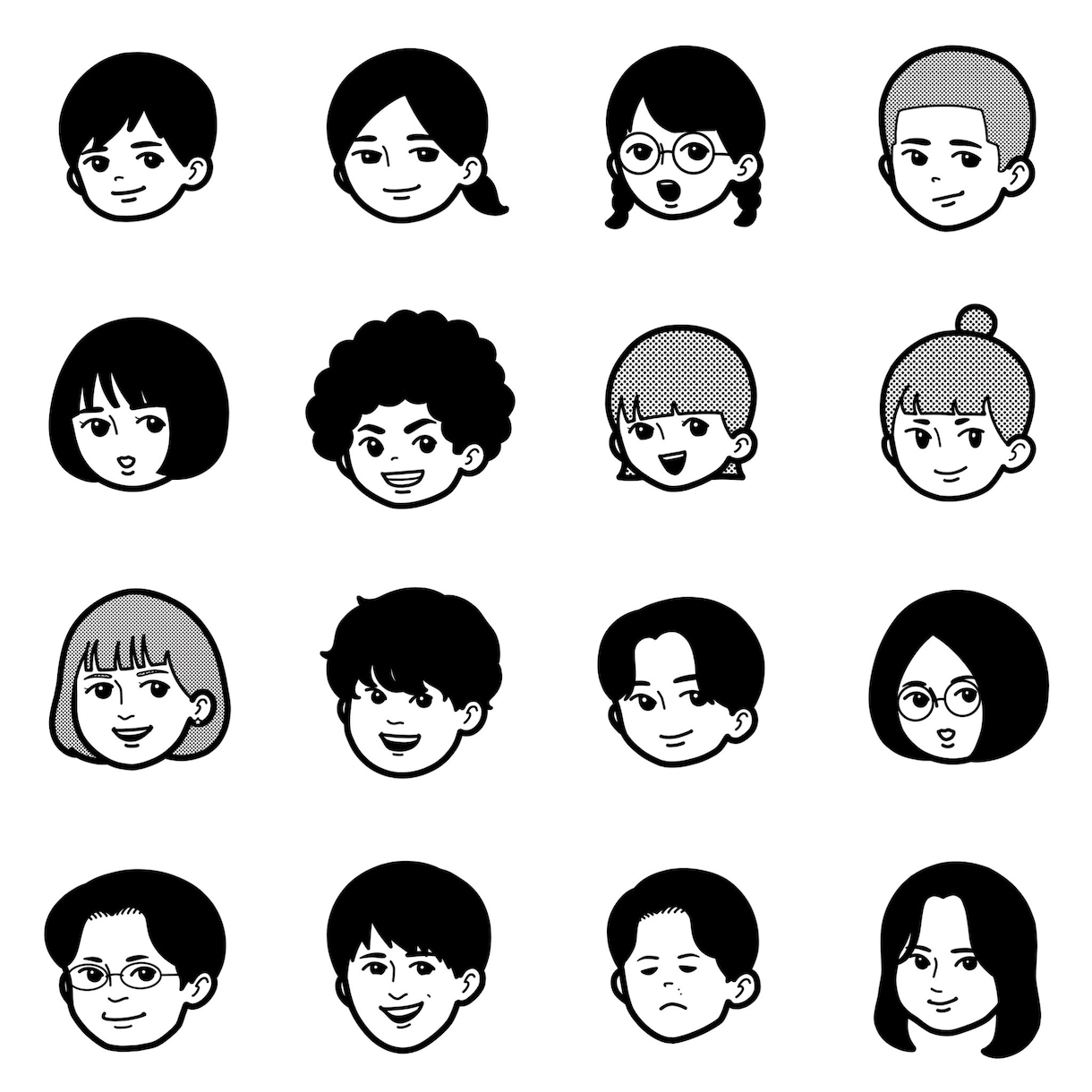 格安！モノクロ顔だけイラスト作成します アイコンにぴったり！短納期でシンプルなイラストを作成します！ イメージ1