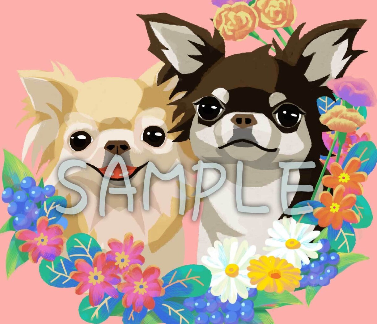 ペットのイラストを絵本風にかわいくお描きします 花輪で可愛くデコレーションします！ イメージ8