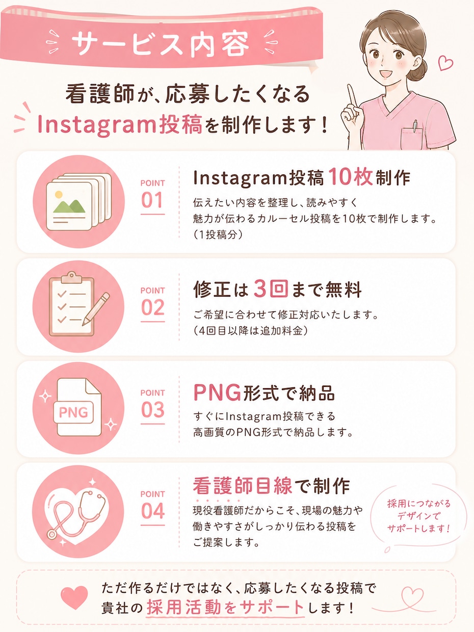 看護師が採用投稿を作成します 看護師目線で応募につながるInstagram投稿を制作します イメージ2