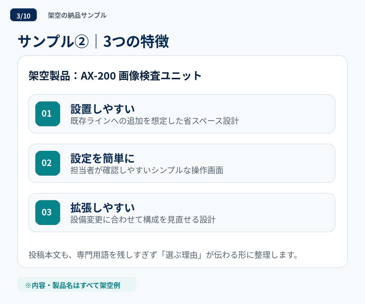 難しい商材のSNS投稿を5本作ります 技術営業の視点で、伝わる企画・文章・画像に整理します イメージ3