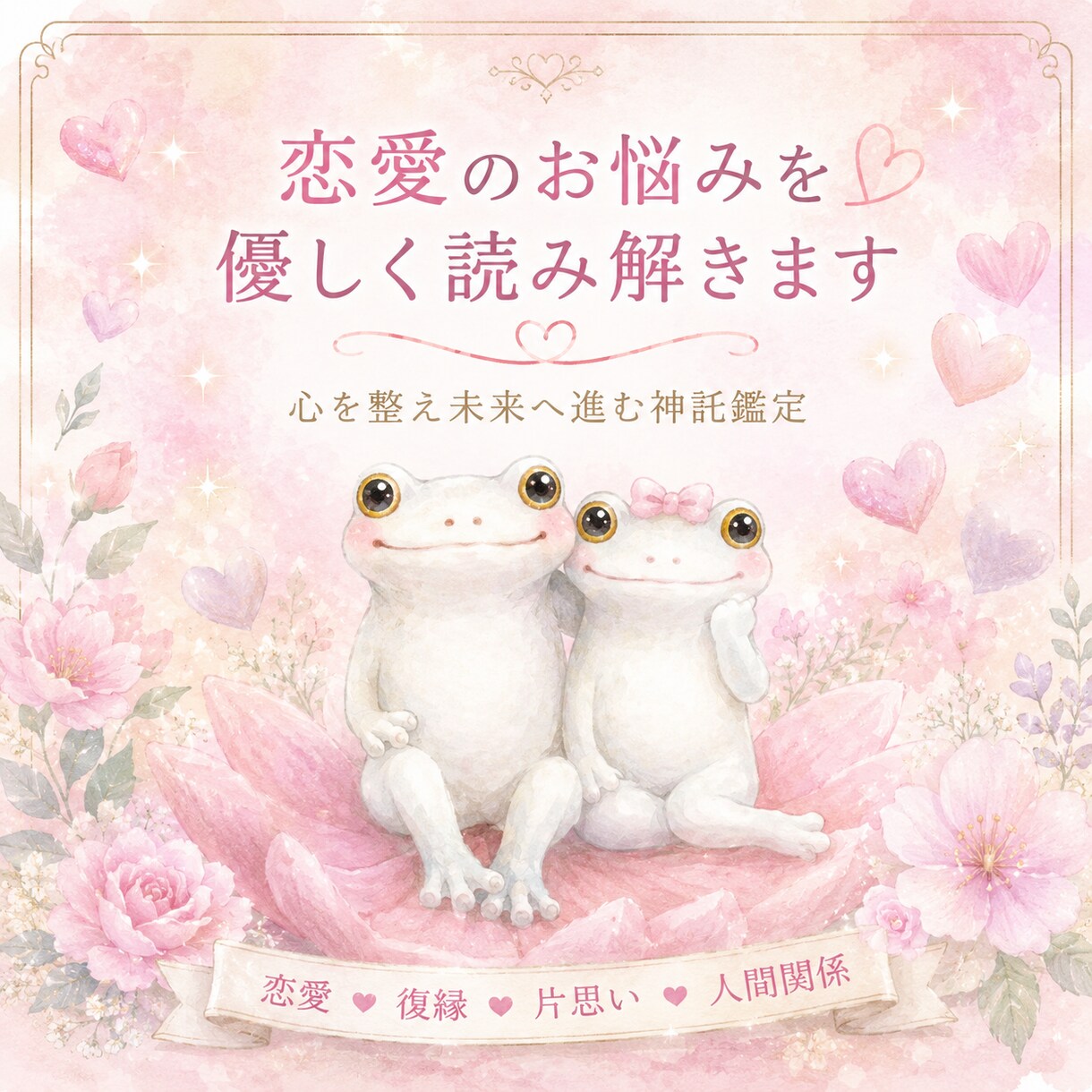 恋愛のお悩みを優しく読み解きます 心を整え未来へ進む優しい鑑定｜白いかえる345の神託 イメージ1