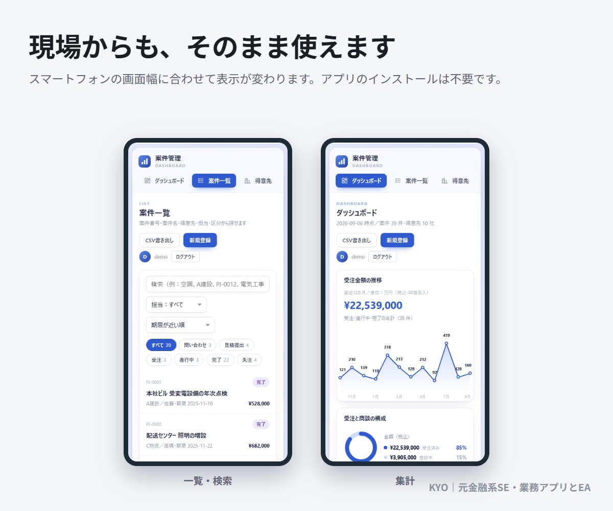 Excel・紙の業務を買い切りWebアプリにします 工事台帳・請求・シフトも｜買い切り月額0円の業務アプリ イメージ7