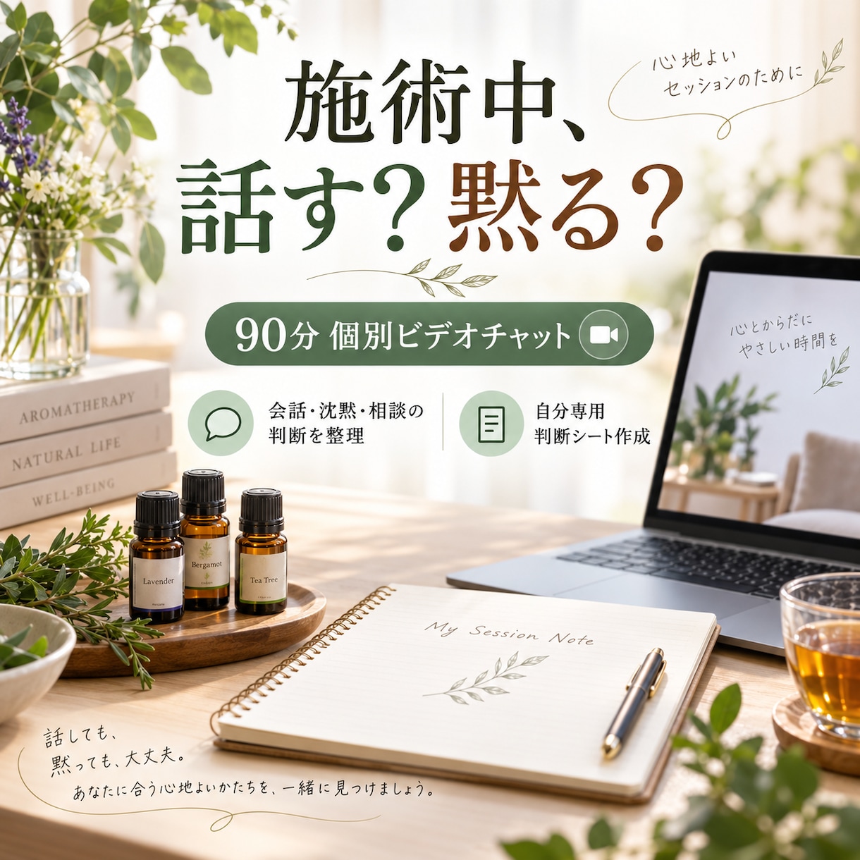 施術中の会話・沈黙を一緒に整理します 話す・聞く・黙るの判断基準を自分用に整えます イメージ1