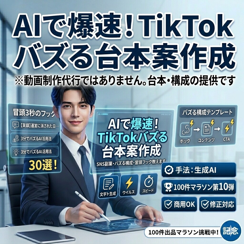 AIで爆速！TikTokバズる台本案作成します もっと楽にバズる台本案あつめませんか？ イメージ1