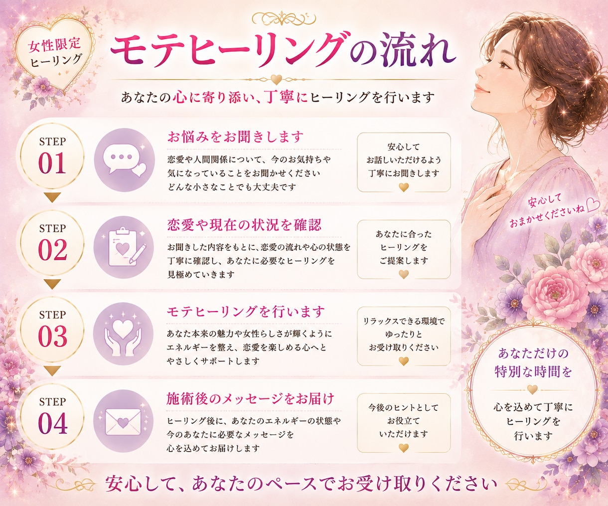 女性の魅力を高めるモテヒーリングでモテさせます 自分らしい魅力に気づくきっかけと自信をサポートします イメージ4