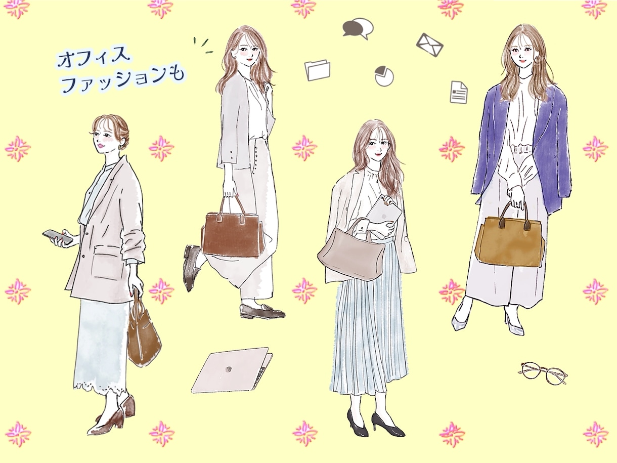 ファッションイラスト全身、おしゃれに水彩で描きます 大人ふんわり、外国パステル。トレンドと個性で注目を！商用あり イメージ3