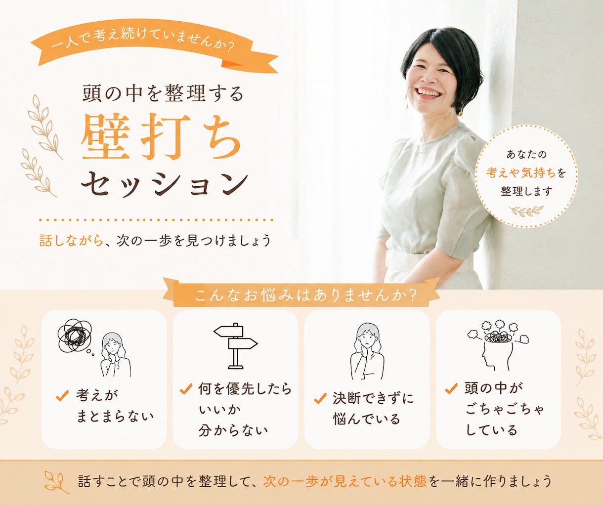 頭の中のモヤモヤを整理する壁打ち相手になります 一人で考え続けて疲れた時、話しながら整理しませんか？ イメージ1