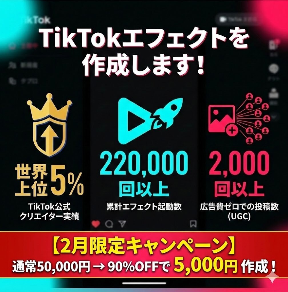 2月限定価格！《TikTokエフェクト》制作します 2月限定5,000円！【公式世界Top5%クリエイター】 イメージ1