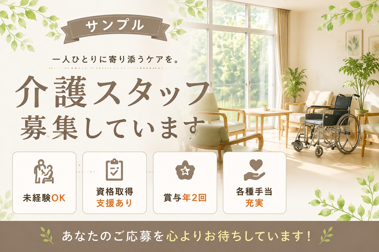 介護施設向け求人ポスター・チラシ制作します 介護施設の勤務経験を活かした『伝わるデザイン』を作成します イメージ2