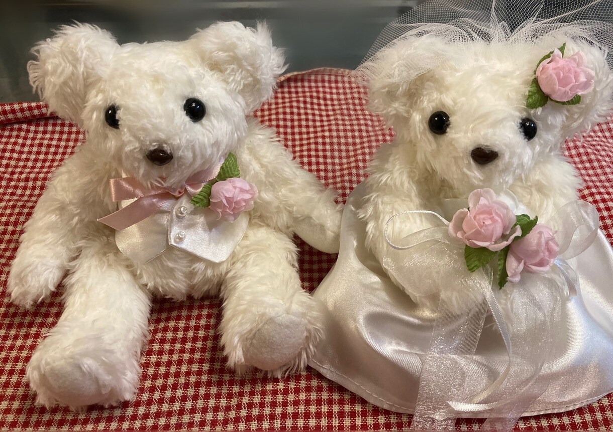 ウエディングベア/リングピローの裁縫代行します ご友人のご結婚祝いに、ご自身の結婚式のウエルカムベアとして イメージ1
